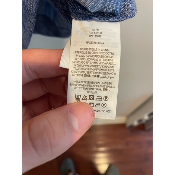 Boden Chambray Cropped Sleeveless Top Blue Linen 20/22 Collared Button Down - Picture 5 of 11